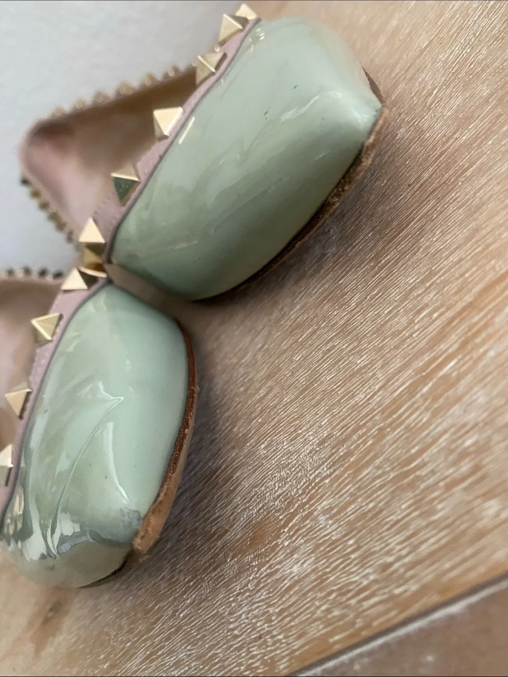 Valentino Rockstud Patent Leather Ballet Flats Size 38 (8) Mint Green